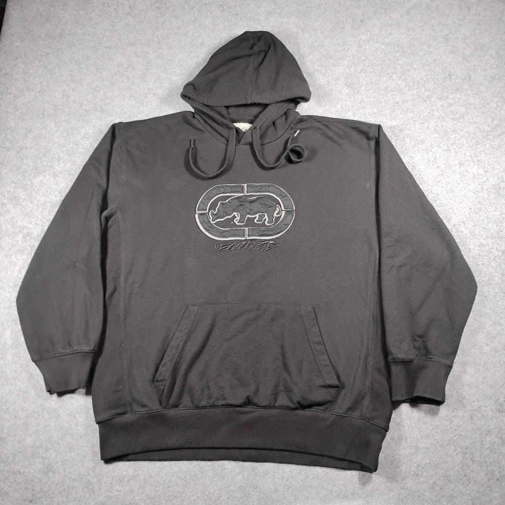 Ecko Unltd Men's Big Rhino Logo Embroidered Fleece Pullover Hoodie Black 3XL Y2K